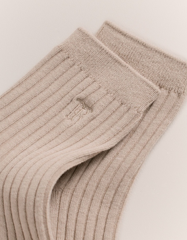 Trenery - Monogram Rib Crew Sock in Fawn
