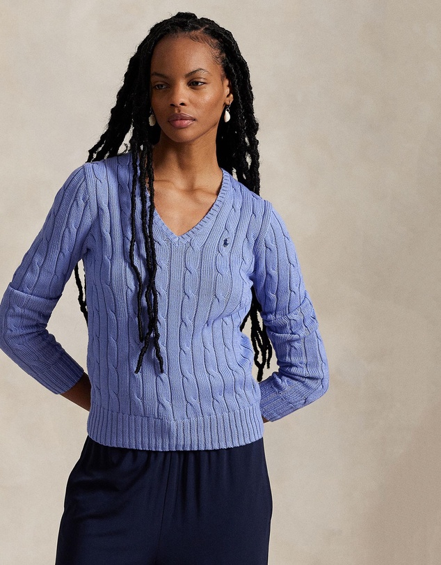 Polo Ralph Lauren - Cable-Knit Cotton V-Neck Sweater