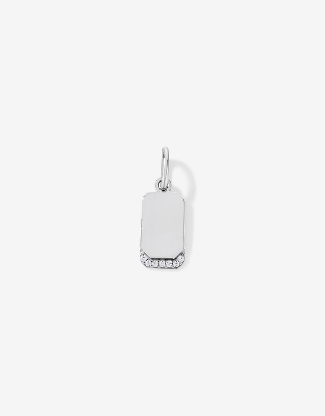 Michael Hill - Engravable Cut Corner Tag Pendant with Cubic Zirconia in Sterling Silver