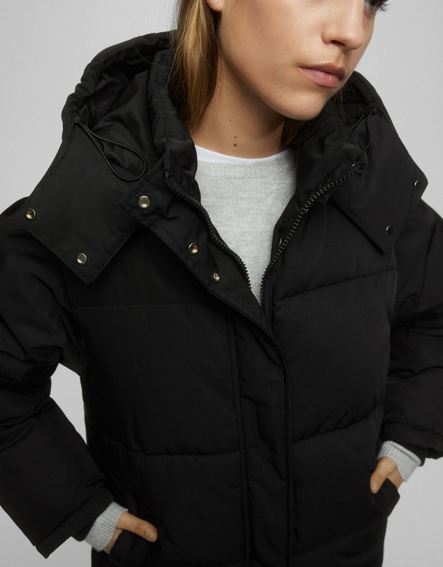 Pull&Bear - Long Quilted Hooded Coat