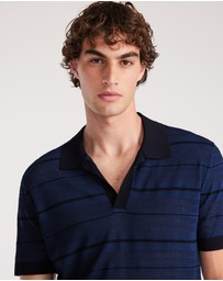 Calibre - Camp Collar Striped Polo Delft Blue