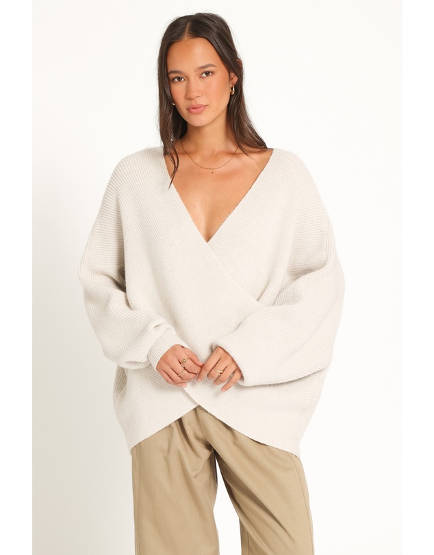 Petal & Pup - Stanton Oversized Wrap Sweater - Light Grey