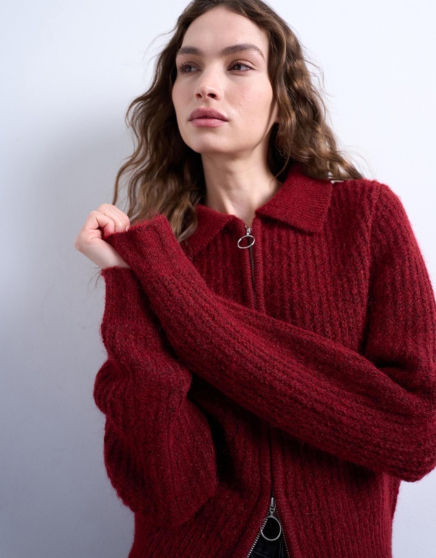 TOPSHOP - Topshop Knitted Collar Zip Ring Cardigan