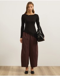 Atmos&Here - Wool Blend Asymmetrical Hem Long Sleeve Top