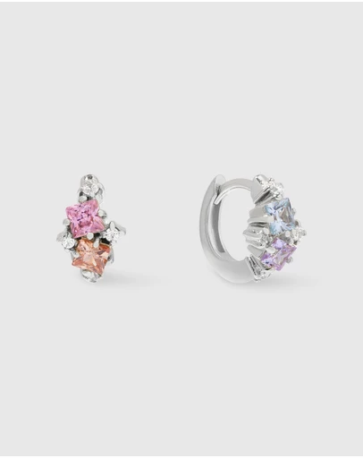 Wanderlust + Co - Rainbow Gem Silver 7mm Baby Huggie Earrings