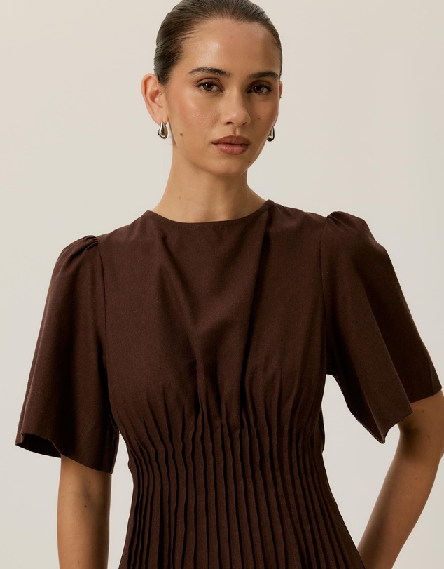 Tussah - Zoe Pin Tuck Detail Flutter Sleeve Midi Dress