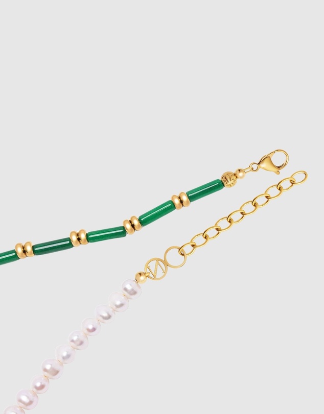 Nialaya Jewellery - Pearl Choker with Green Agate
