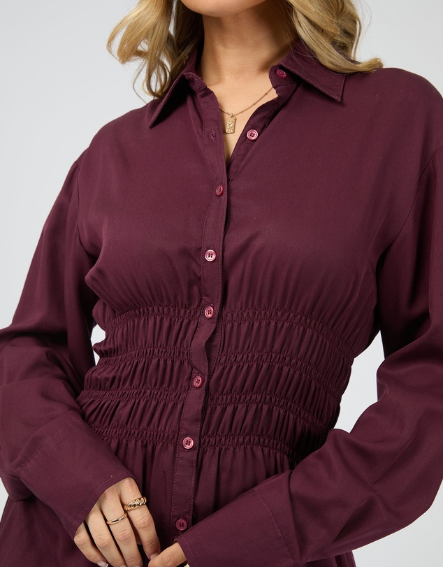 All About Eve - Aae Ruched Shirt Burgundy