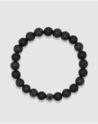 Nialaya Jewellery - Men's Wristband with Lava Stone, Matte Onyx and Black Logo Ball