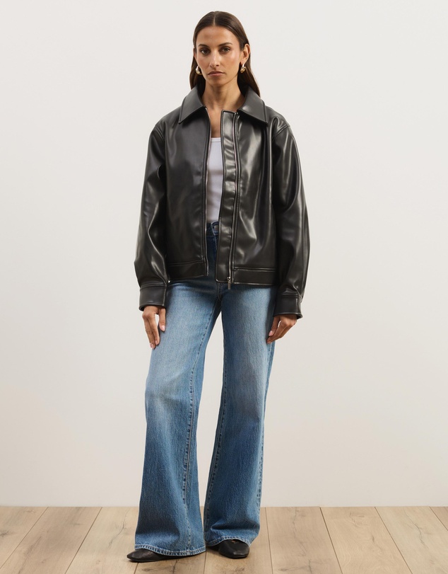 Atmos&Here - Renna Faux Leather Bomber Jacket