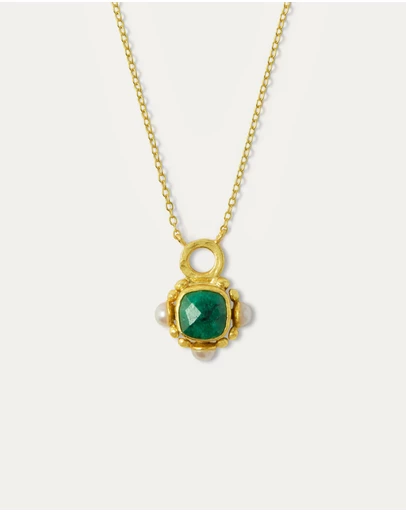 Ottoman Hands - Esther Emerald and Pearl Pendant Necklace
