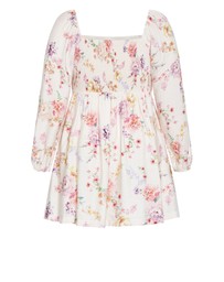 City Chic - Abbie Long Sleeve Floral Print Mini Dress - Ivory