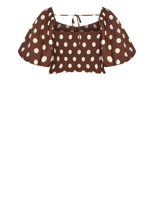 City Chic - Plus size Amari Spot Print Top - chocolate