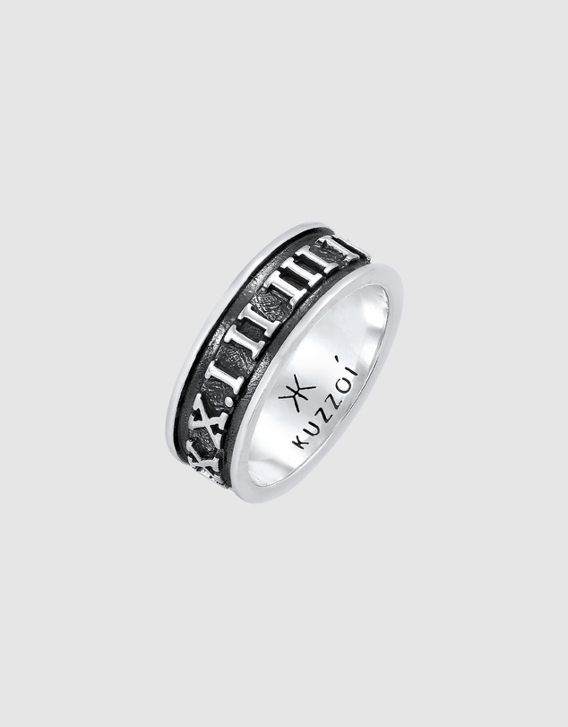 Kuzzoi - ICONIC EXCLUSIVE - Roman Numbers Band Ring in Oxidised 925 Sterling Silver