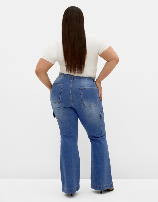 City Chic - Plus size Harley Fit Cargo Flare Leg Jean - mid wash