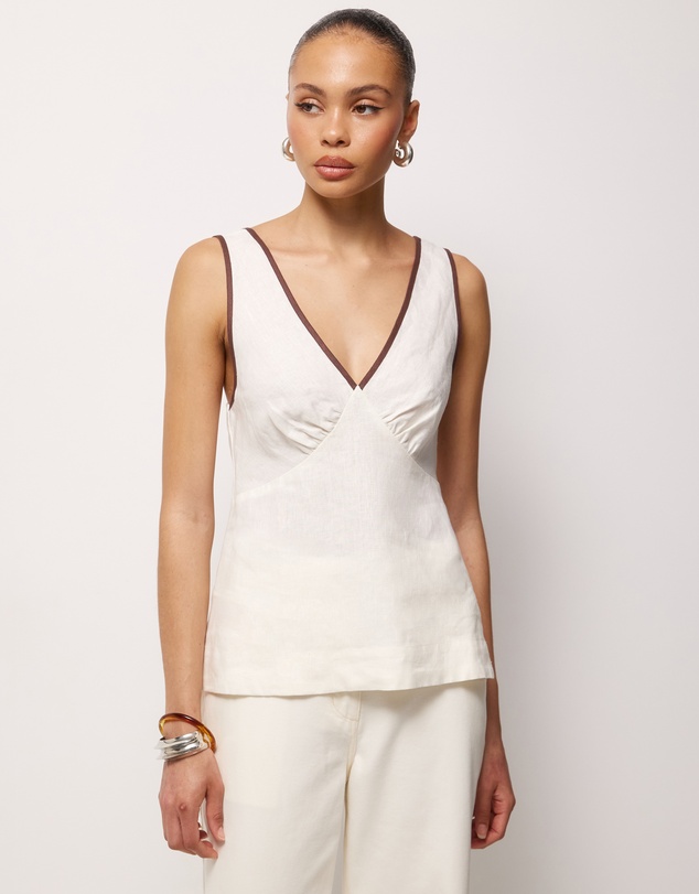 AERE - Contrast Trim Linen Top