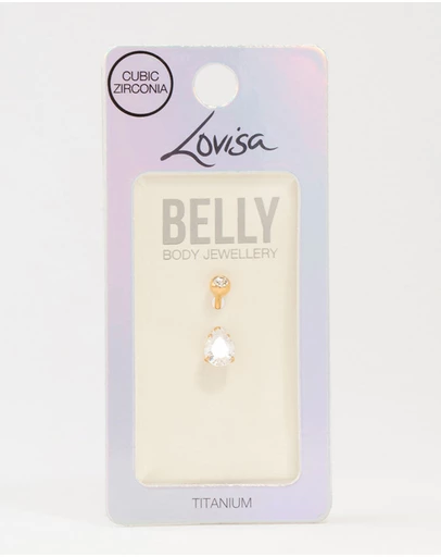 Lovisa - Gold Plated Titanium Round Bezel & Pear Belly Bar