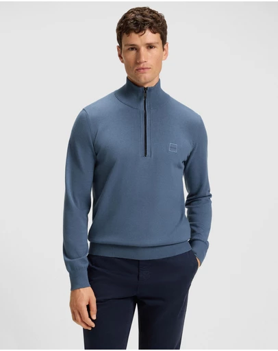 BOSS - Cotton-Cashmere Sweater With Zip Collar