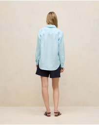 Trenery - Linen Relaxed Half Placket Shirt in Pastel Blue
