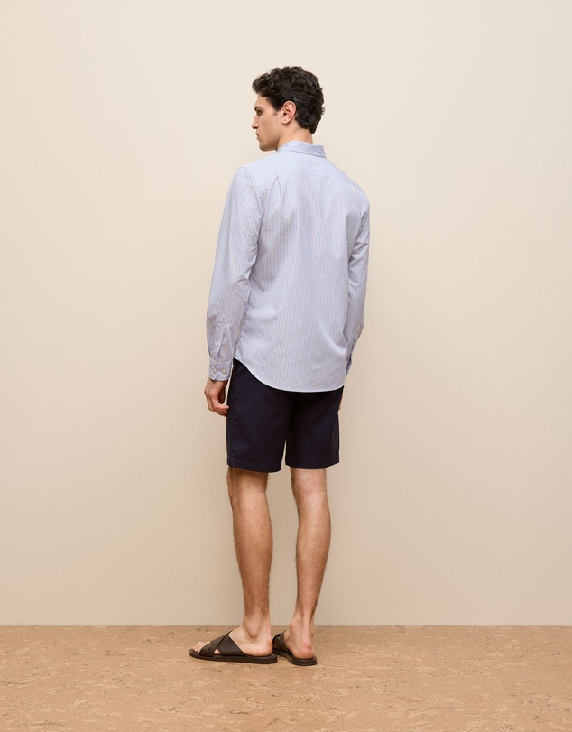 Trenery - Regular Fit Poplin Stripe Long Sleeve Shirt in Ice Blue