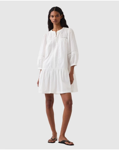 GAP - LS Mini Lace Insert Henley Dress
