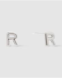 Wanderlust + Co - Alphabet Bubble Silver Stud Earrings - Letter R