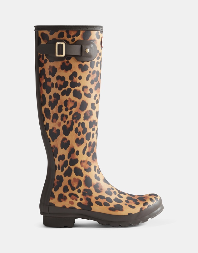 Hunter - Women’s Original Tall Leopard Boot in Leopard Print/Chocolate Brown