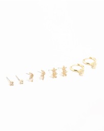 Lovisa - Gold Plated Brass Cubic Zirconia Flower Earrings 4-Pack