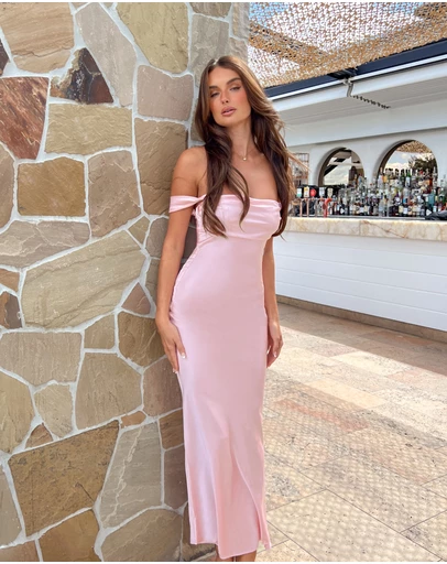 Beginning Boutique - Ella Light Pink Off Shoulder Formal Maxi Dress
