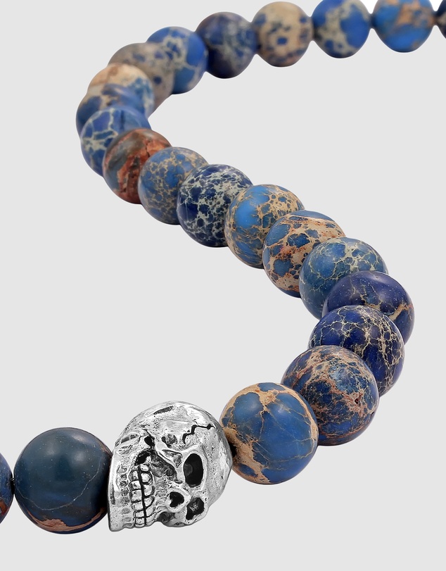 Kuzzoi - ICONIC EXCLUSIVE - Necklace Male Skull Blue Agate 925 Sterling Silver