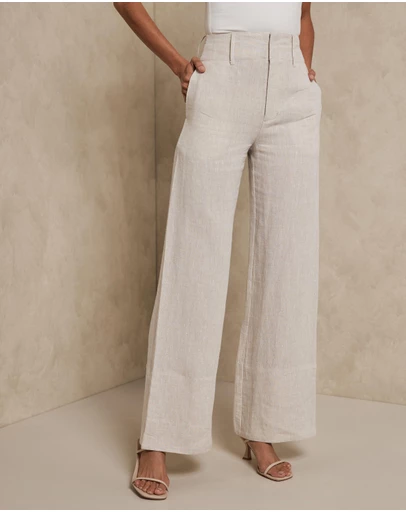 AERE - Linen Wide Leg Pants With Deep Waist Band