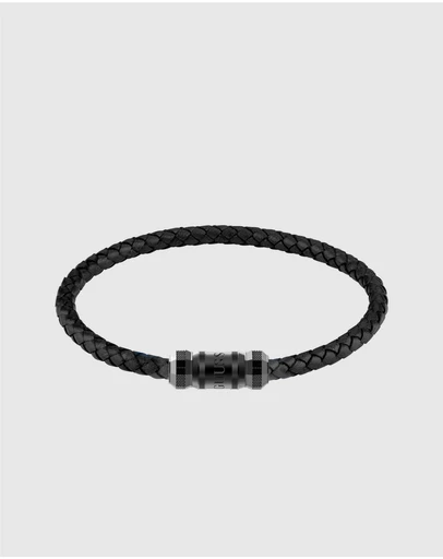 GUESS - Black IP Exagon Leather Bracelet
