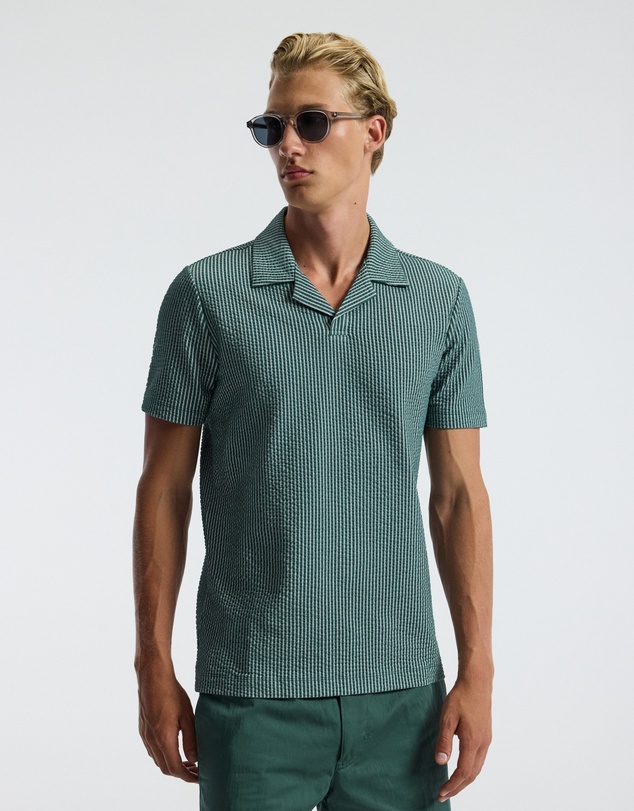 Calibre - Striped Seersucker Knit Polo Sea Green
