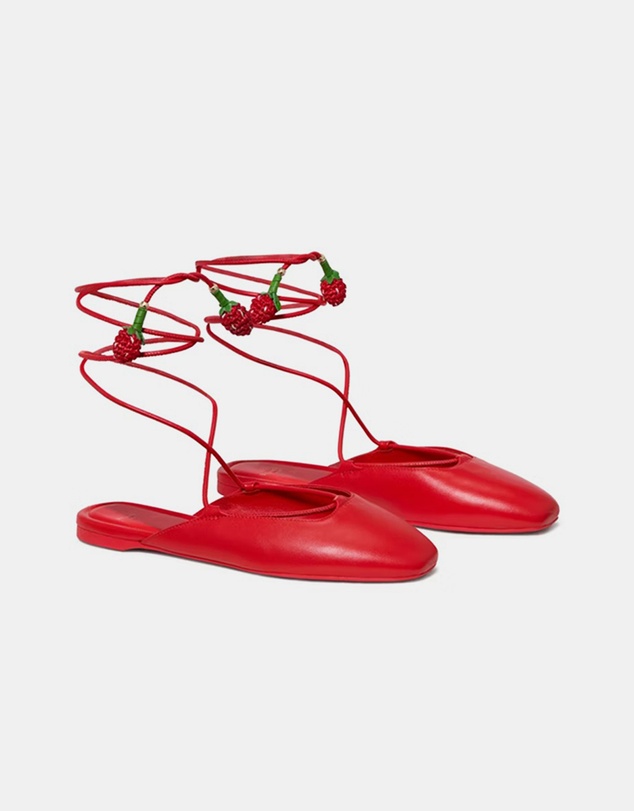 Kate Spade - Eloise Strawberry Smooth Leather Ankle Wrap Mule Flats