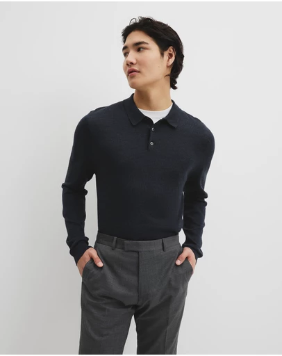 Country Road - Australian Merino Long Sleeve Am Button Polo Knit