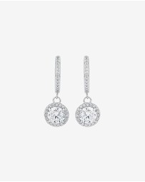 Michael Hill - Round Brilliant Cubic Zirconia Halo Drop Hoop Earrings in Sterling Silver