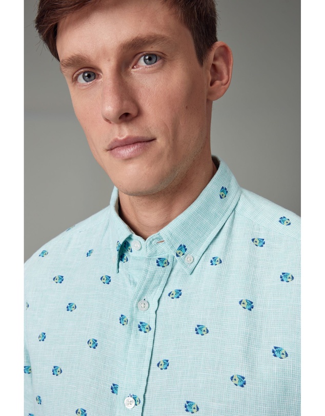 NEXT - Linen Blend Printed Short Sleeve Shirt
