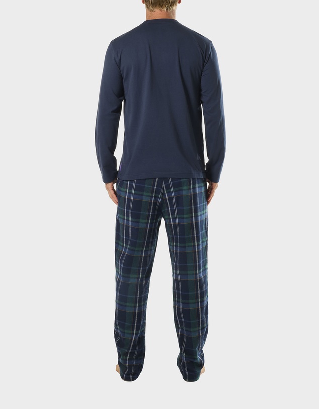 Mitch Dowd - Mens Ice Tea Flannel and Tee Pyjama Set - Mid Blue