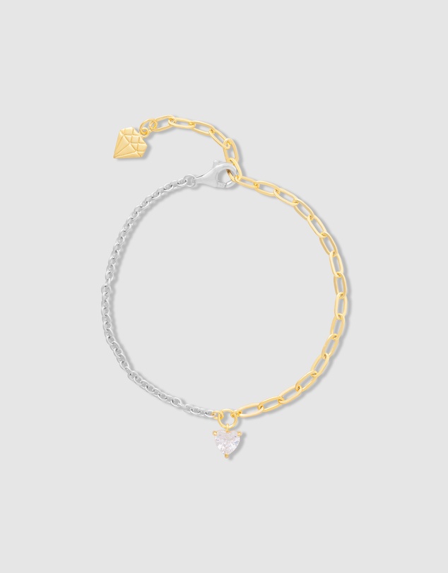 Wanderlust + Co - Heart Diamante 14K Gold Vermeil Mix Chain Bracelet