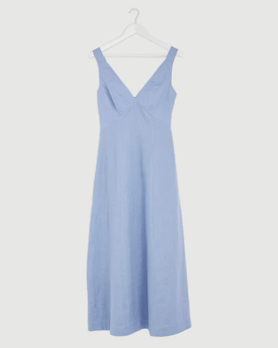 Revibe - Repaired AERE Haven Linen Beaded Midi Dress - AU 8