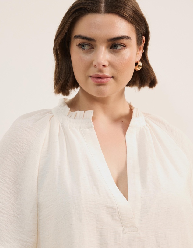 Atmos&Here Curvy - Amina Linen Blend A-Line Mini Dress with Butterfly Sleeve