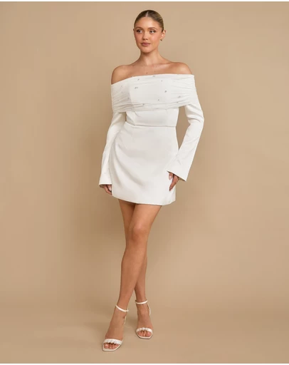 Six Stories - Pearl Trim Bardot Mini Dress