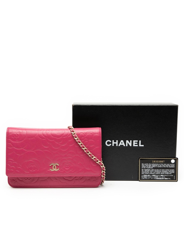 Pre-Loved by Azura Reborn - Pre-Loved CC Embossed Lambskin Camellia Wallet On Chain