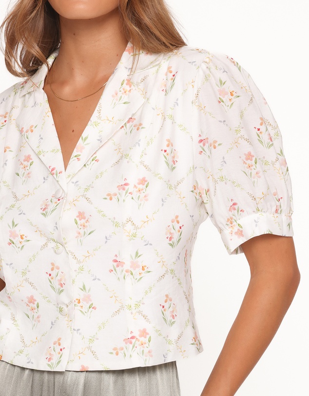 Petal & Pup - Steele Button Front Top - White Vintage Floral