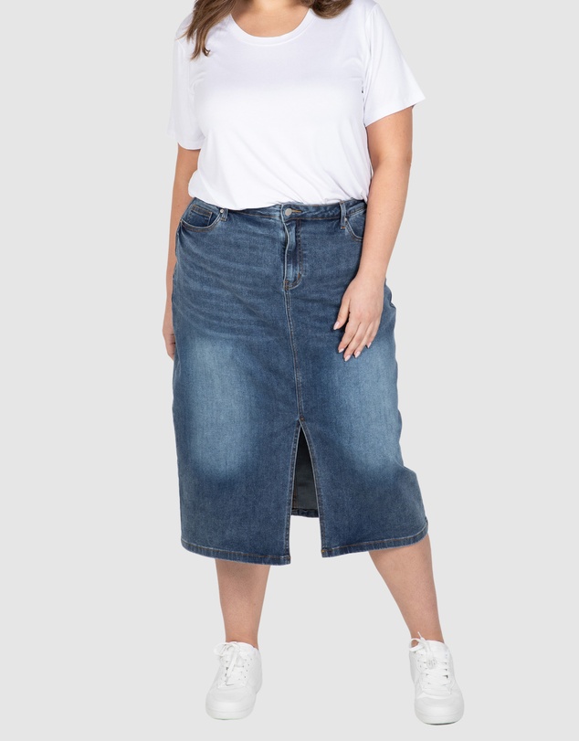 Love Your Wardrobe - Tabitha Stretch Denim Midi Skirt
