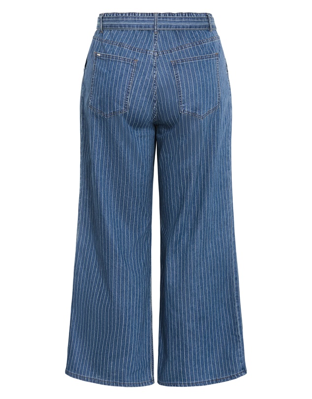 City Chic - Plus size Harley Fit Pinstripe Wide Leg Short Jean - blue wash