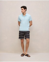 Trenery - Pique Monogram Short Sleeve Polo in Pastel Blue