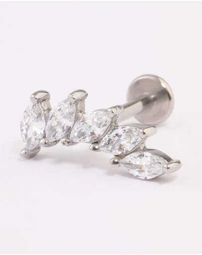 Lovisa - Surgical Steel Cubic Zirconia Leaf Single Threadless Flat Back Stud