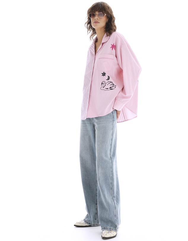 THE TALES - Half n Half Illustrated Soleil Stripe Shirt