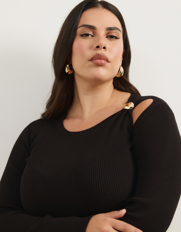 Atmos&Here Curvy - Kaia Long Sleeve Rib Knit Top